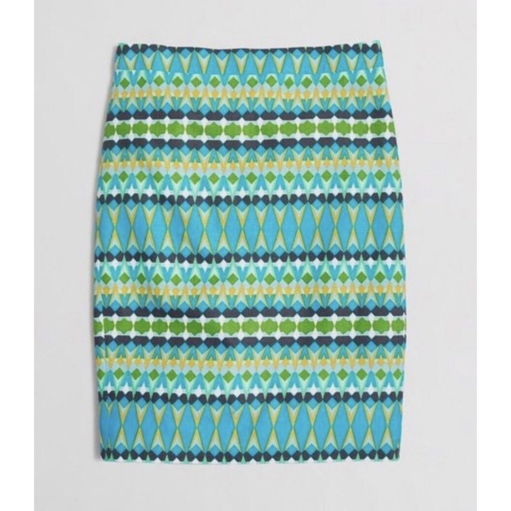 Geometric Diamond Print Pencil Skirt Womens 2 Blue Green Knee‎ Length Graphic - Picture 2 of 12